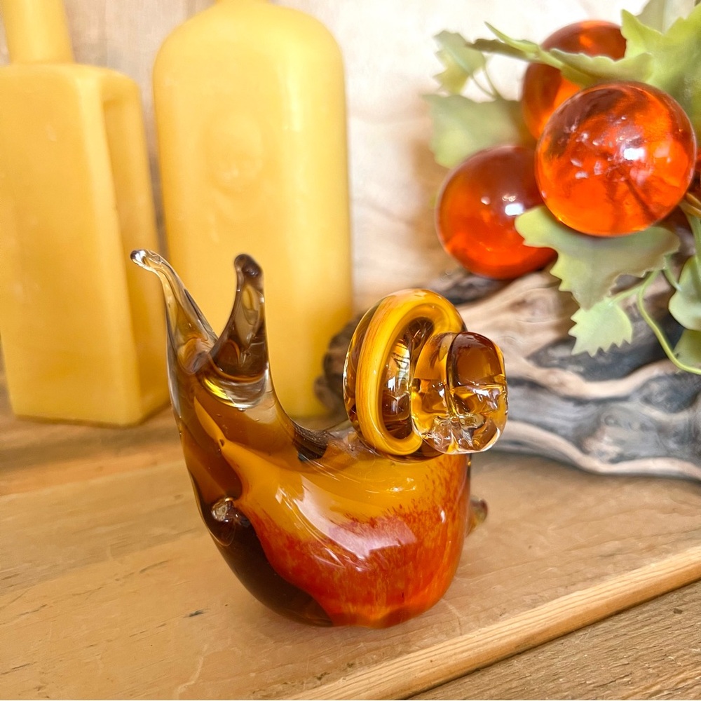 Vintage Italian Amber And Ombre Solid Glass Snail π. Figurine Paperweight - Picture 4 of 6